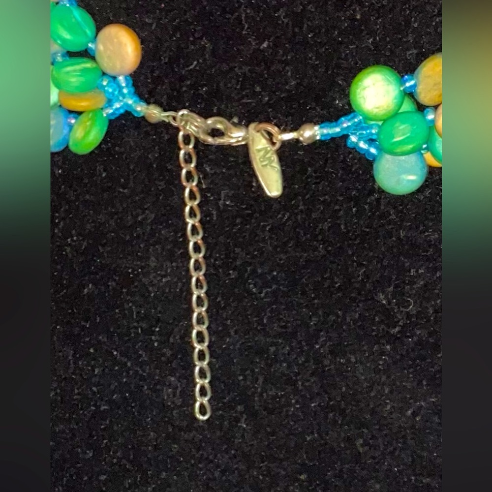 Vintage NY & Co Turquoise Abalone Shell Multi Stranded Necklace w/Clear Quartz - Picture 2 of 5